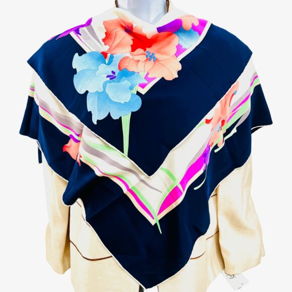 Leonard Paris 100% Silk Scarf 33" Ivery Blue pink purple green floral (79 - Picture 1 of 15